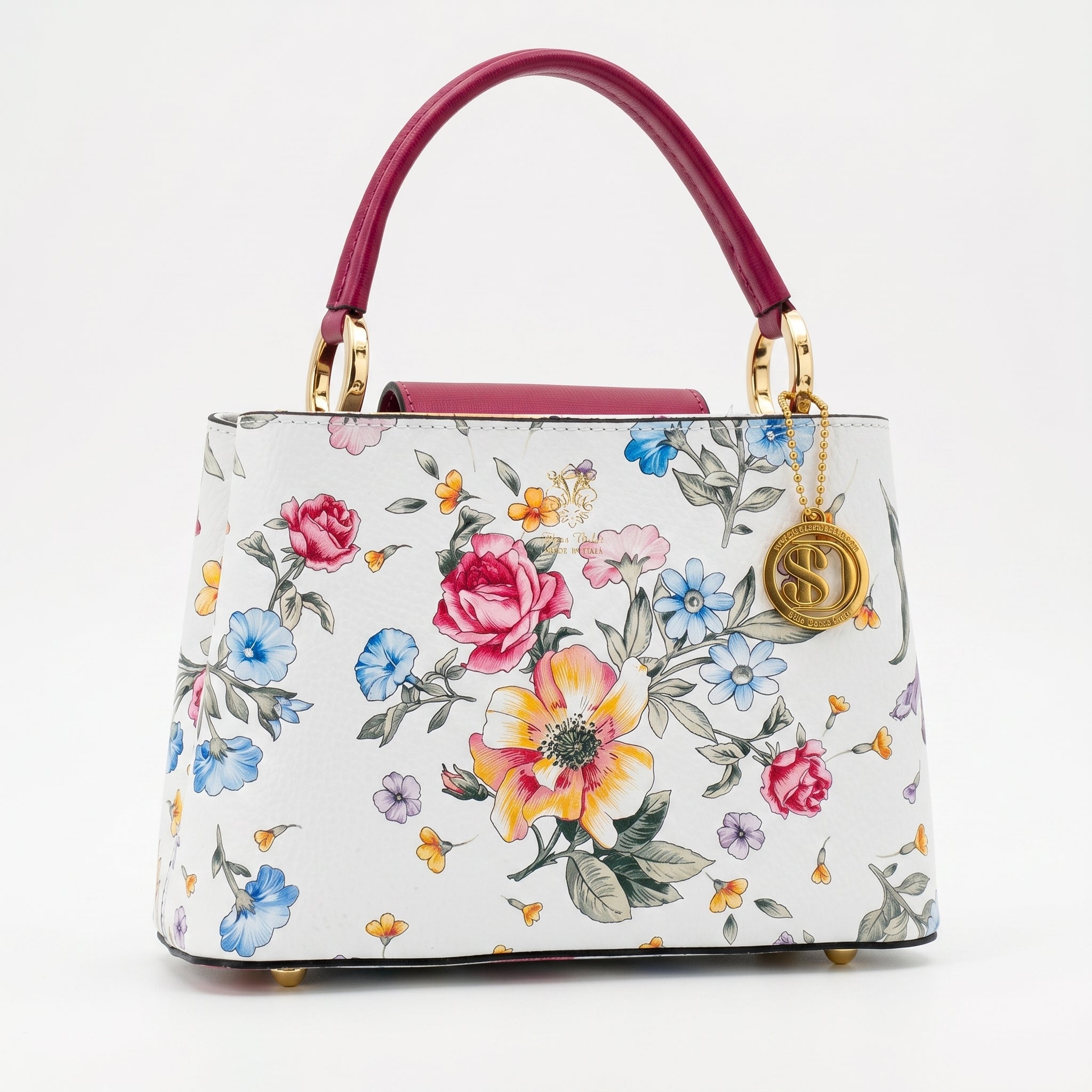 Borsa a Tracolla con Stampa Floreale in Vera Pelle Made in Italy - Stile Donna Bags