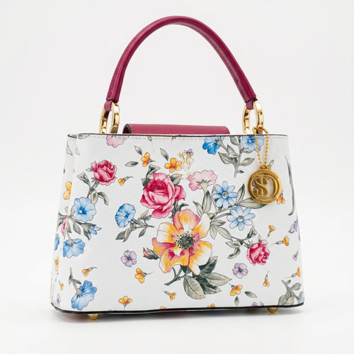 Borsa a Tracolla con Stampa Floreale in Vera Pelle Made in Italy - Stile Donna Bags