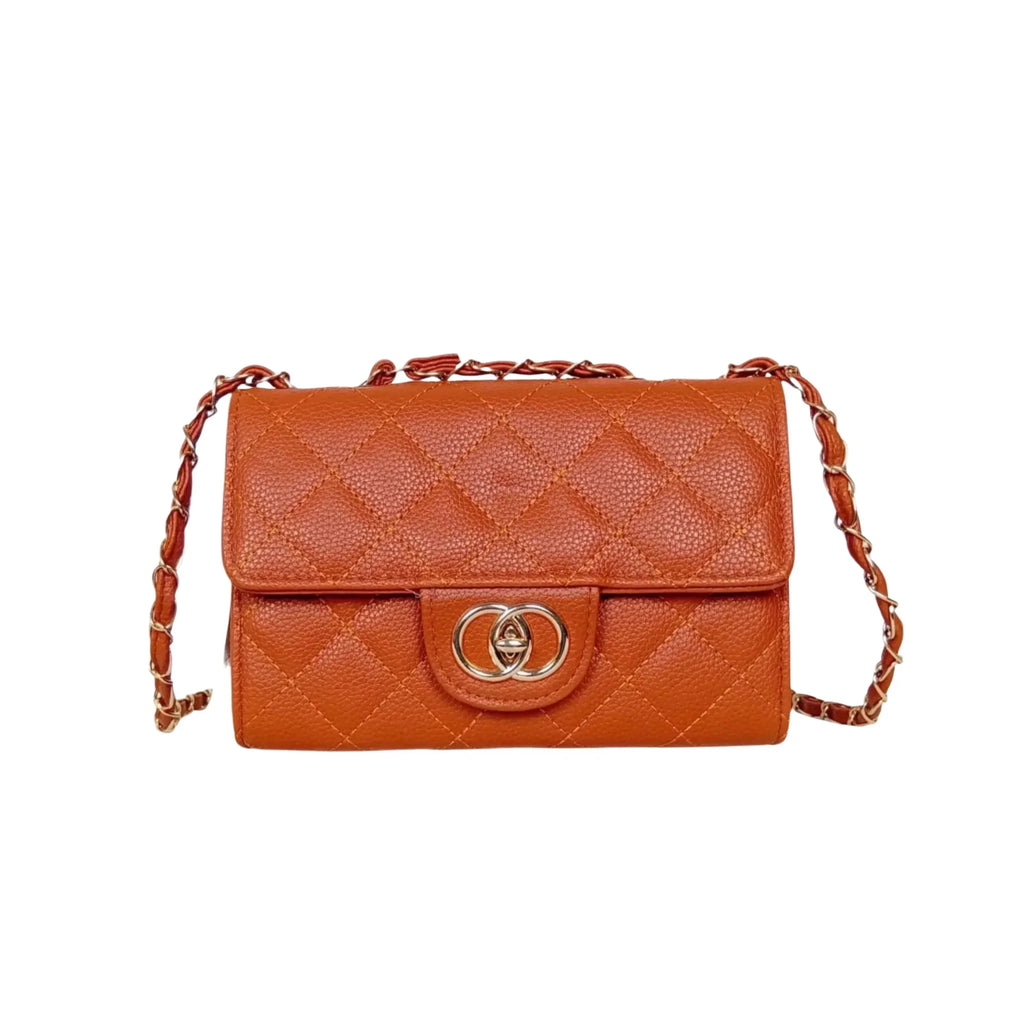 Borsa a Tracolla in Ecopelle Marrone con Catena Oro - Stile Donna Bags