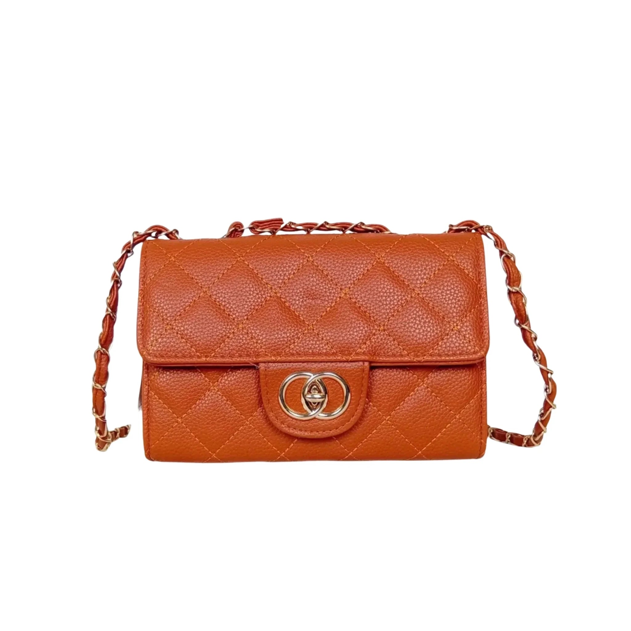 Borsa a Tracolla in Ecopelle Marrone con Catena Oro - Stile Donna Bags
