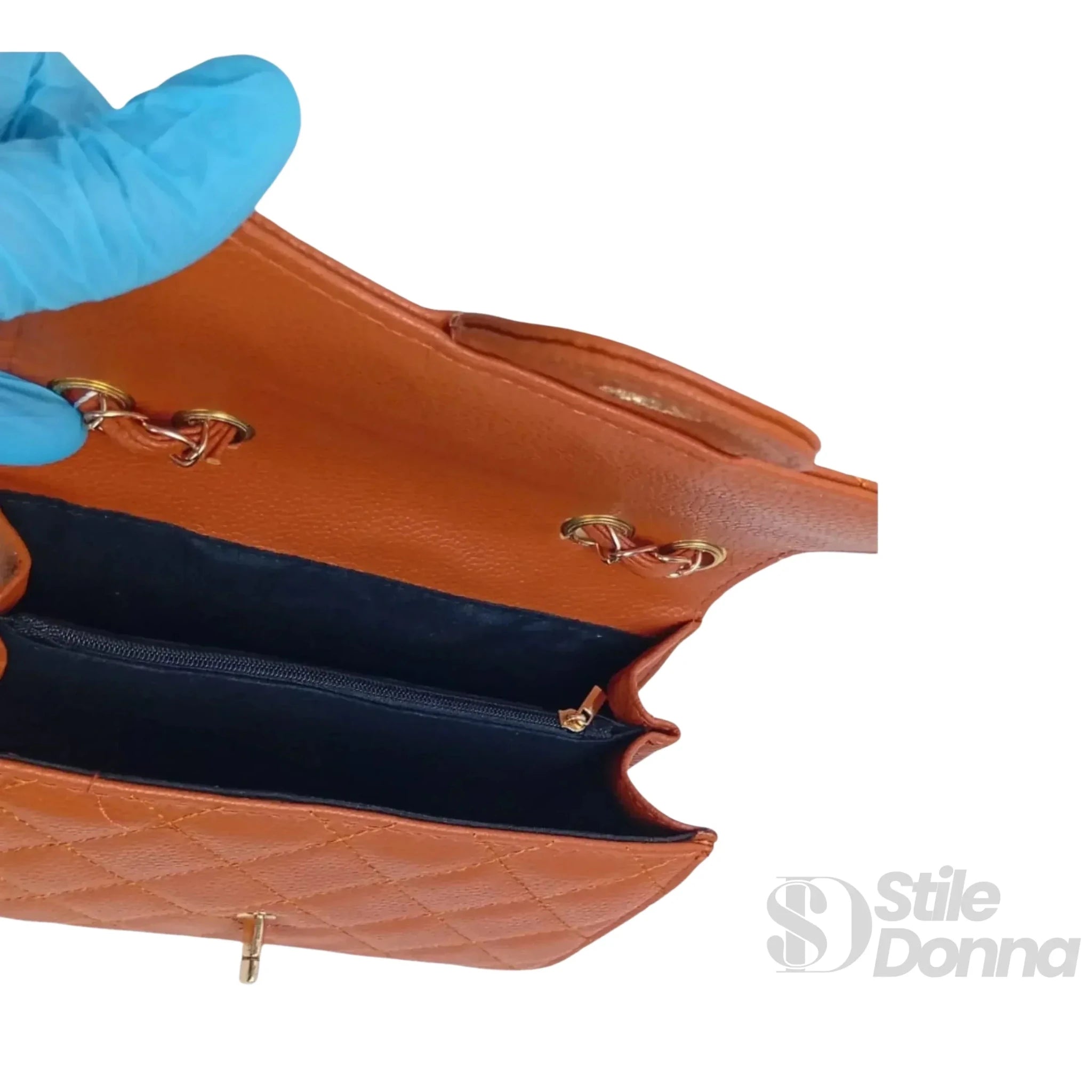 Borsa a Tracolla in Ecopelle Marrone con Catena Oro - Stile Donna Bags