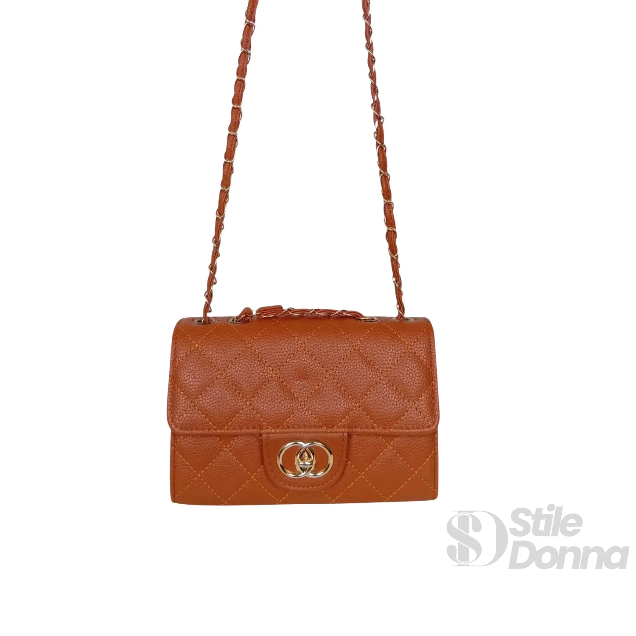 Borsa a Tracolla in Ecopelle Marrone con Catena Oro - Stile Donna Bags