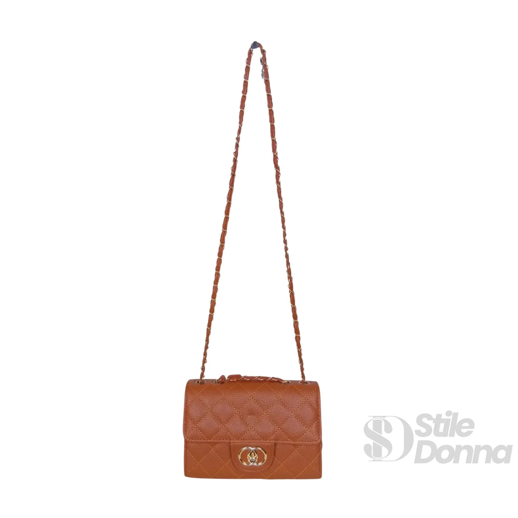 Borsa a Tracolla in Ecopelle Marrone con Catena Oro - Stile Donna Bags