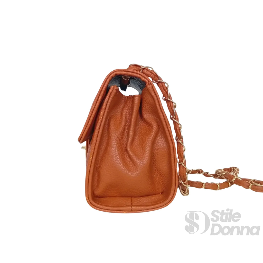 Borsa a Tracolla in Ecopelle Marrone con Catena Oro - Stile Donna Bags