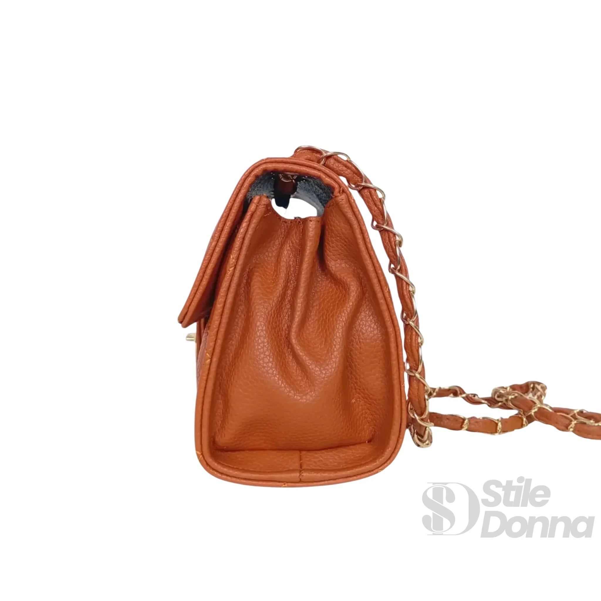Borsa a Tracolla in Ecopelle Marrone con Catena Oro - Stile Donna Bags