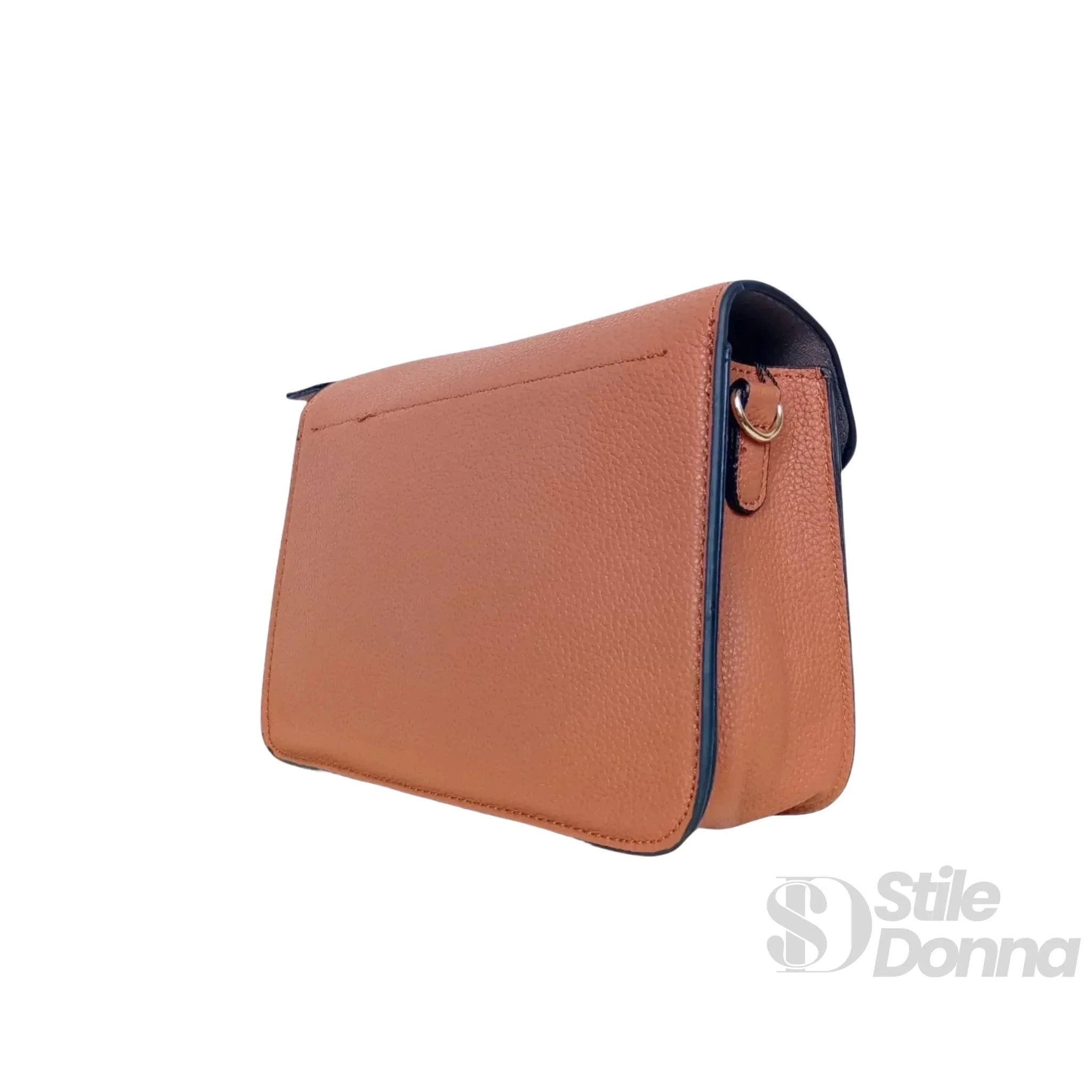 Borsa a Tracolla in Ecopelle Marrone con Chiusura a Girello e Finiture Oro - Stile Donna Bags