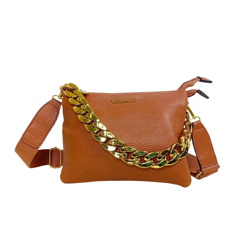 Borsa a Tracolla in Ecopelle con Catena Dorata e Chiusura a Cerniera - Stile Donna Bags