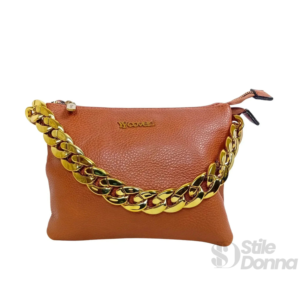 Borsa a Tracolla in Ecopelle con Catena Dorata e Chiusura a Cerniera - Stile Donna Bags