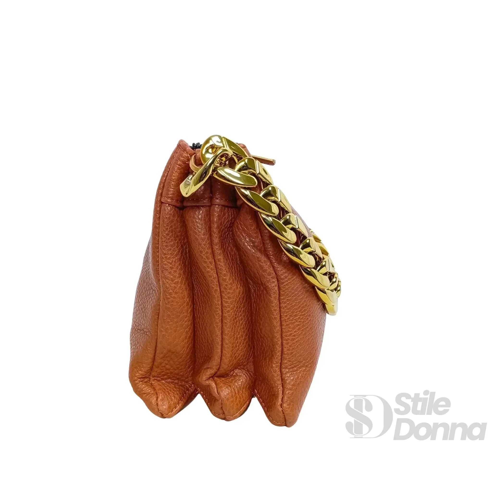 Borsa a Tracolla in Ecopelle con Catena Dorata e Chiusura a Cerniera - Stile Donna Bags