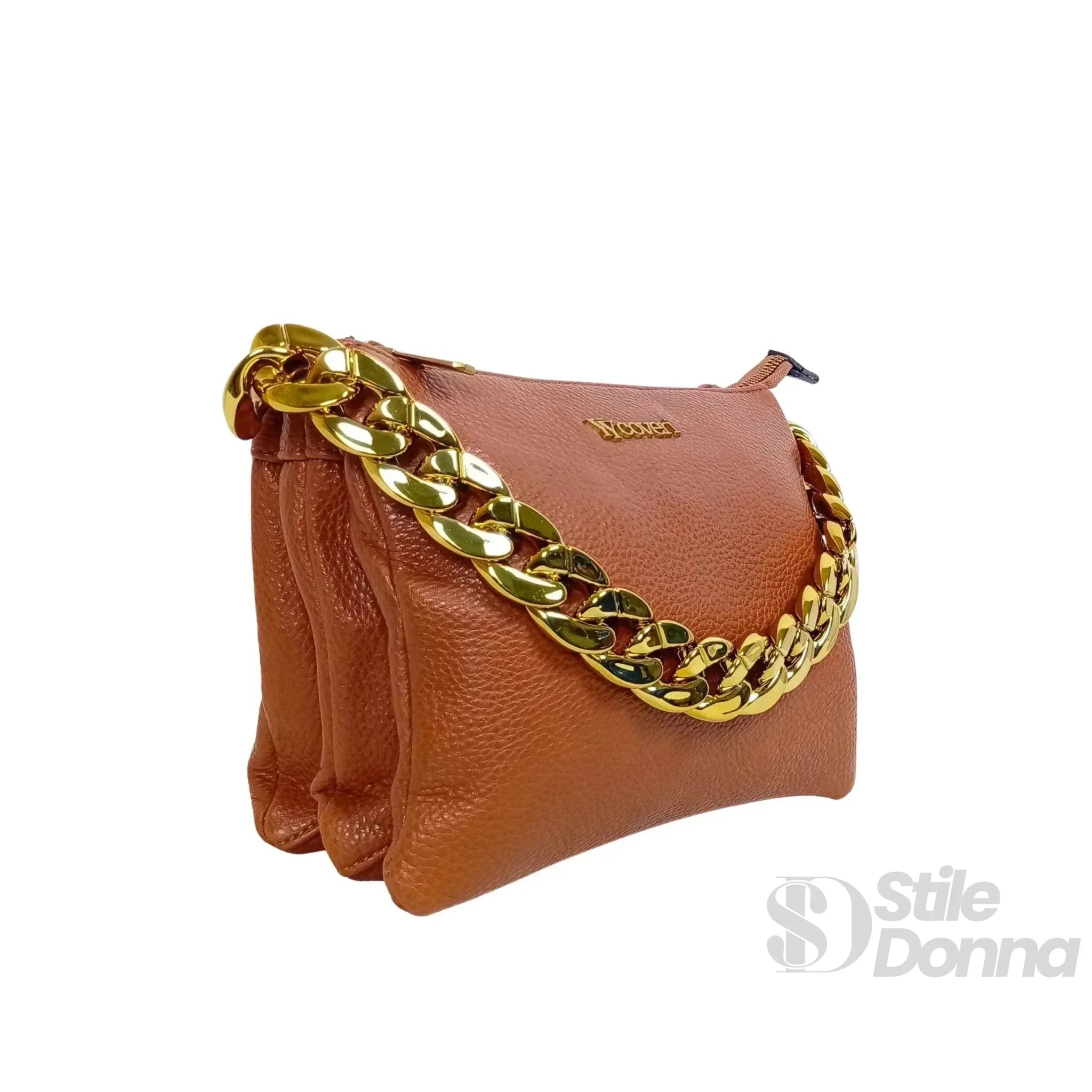 Borsa a Tracolla in Ecopelle con Catena Dorata e Chiusura a Cerniera - Stile Donna Bags