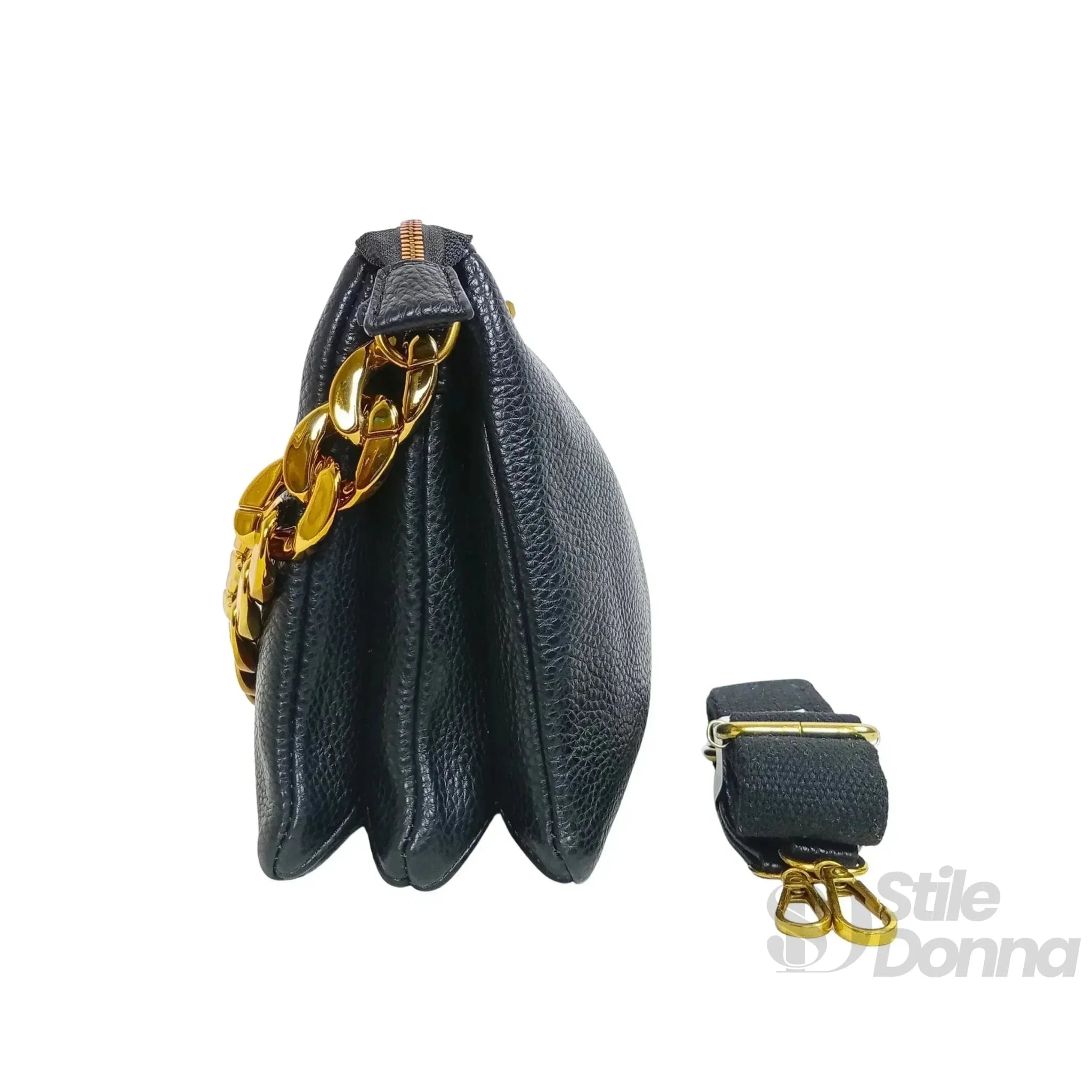 Borsa a Tracolla in Ecopelle con Catena Dorata e Chiusura a Cerniera - Stile Donna Bags