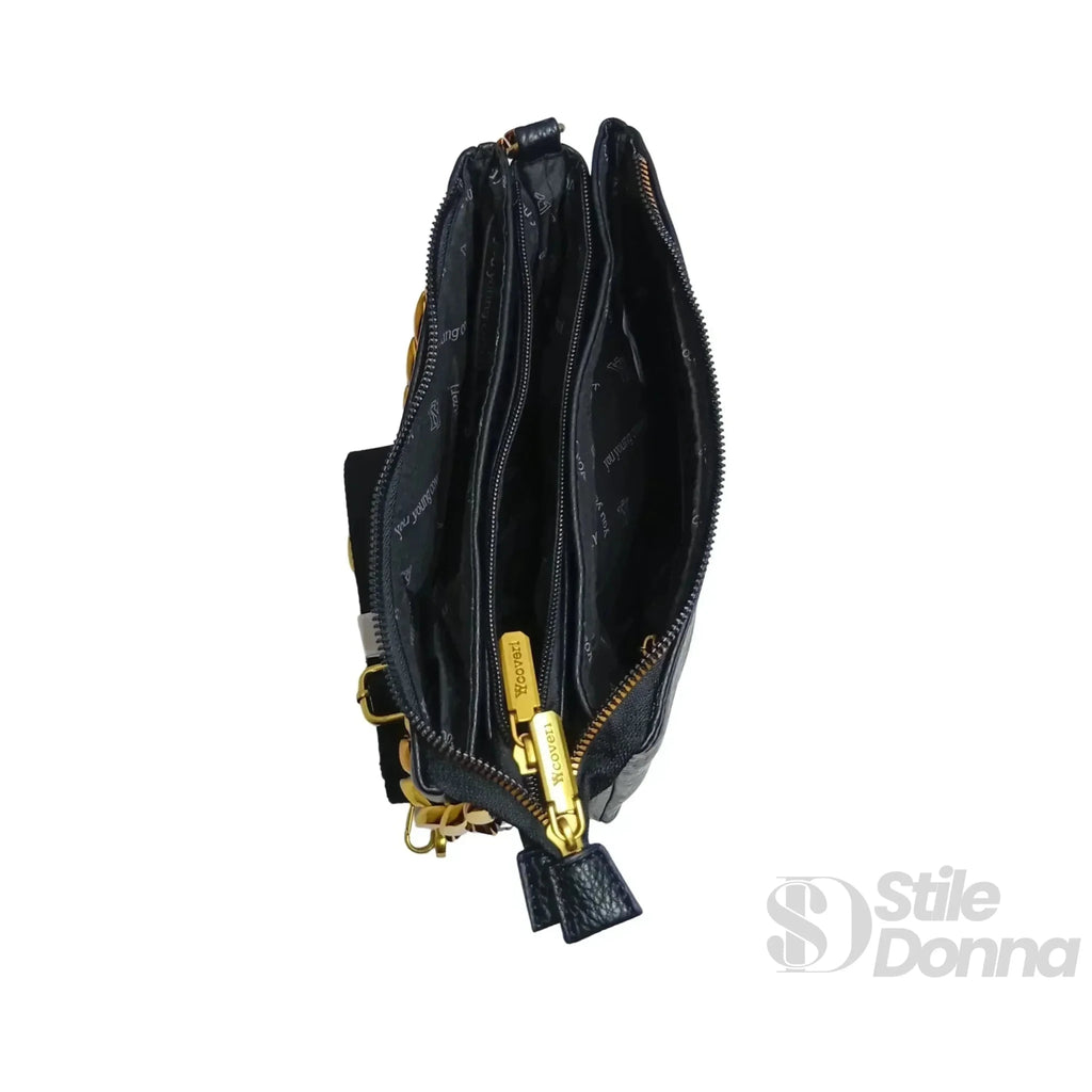 Borsa a Tracolla in Ecopelle con Catena Dorata e Chiusura a Cerniera - Stile Donna Bags
