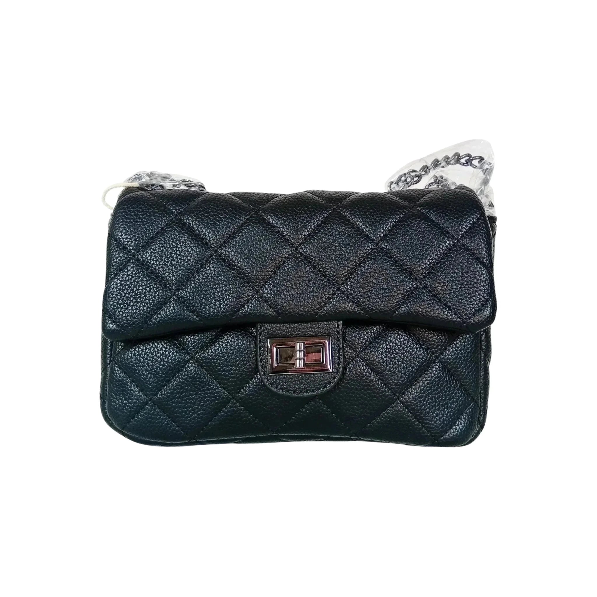 Borsa a Tracolla in Ecopelle con Finiture Argento e Interno Microfibra - Stile Donna Bags