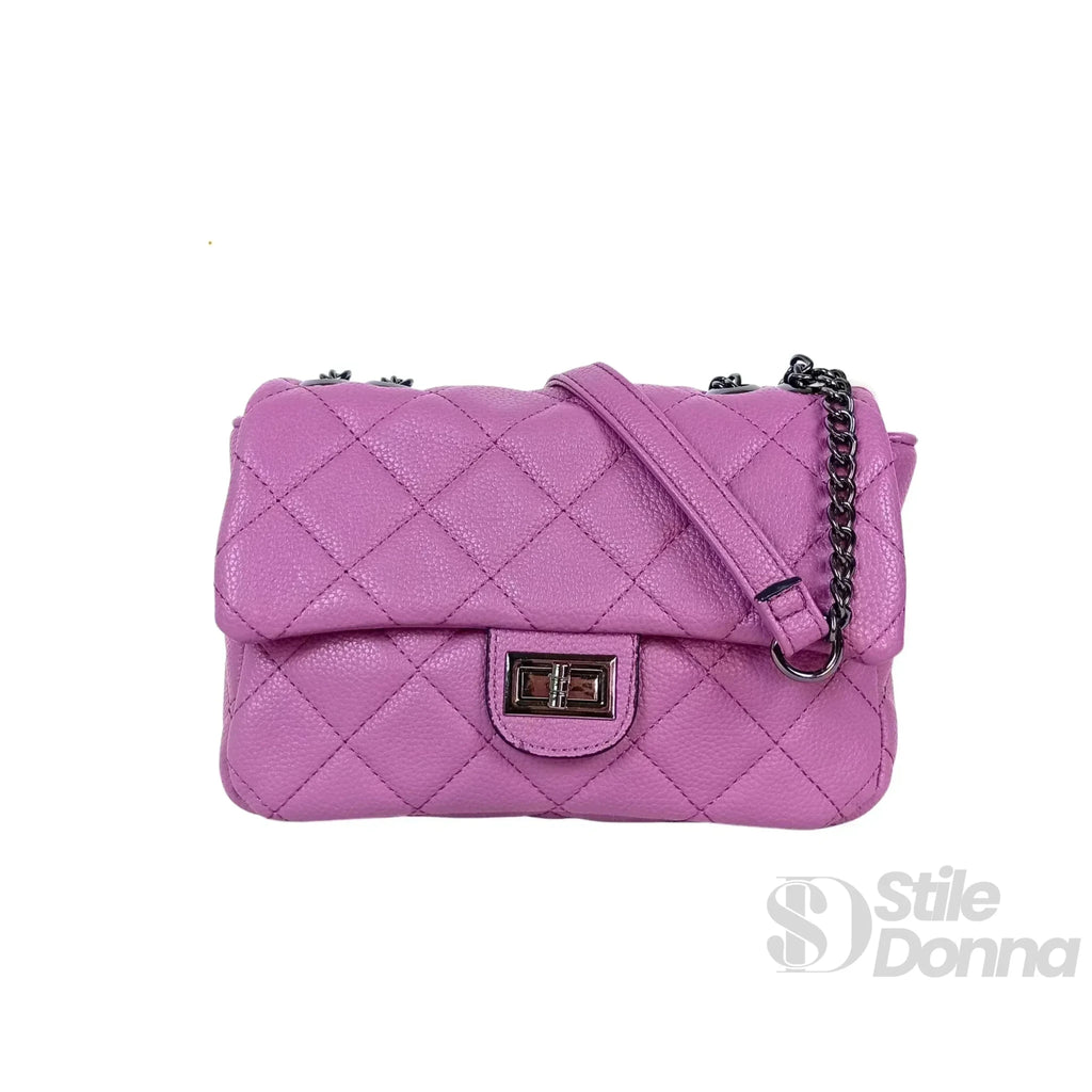 Borsa a Tracolla in Ecopelle con Finiture Argento e Interno Microfibra - Stile Donna Bags
