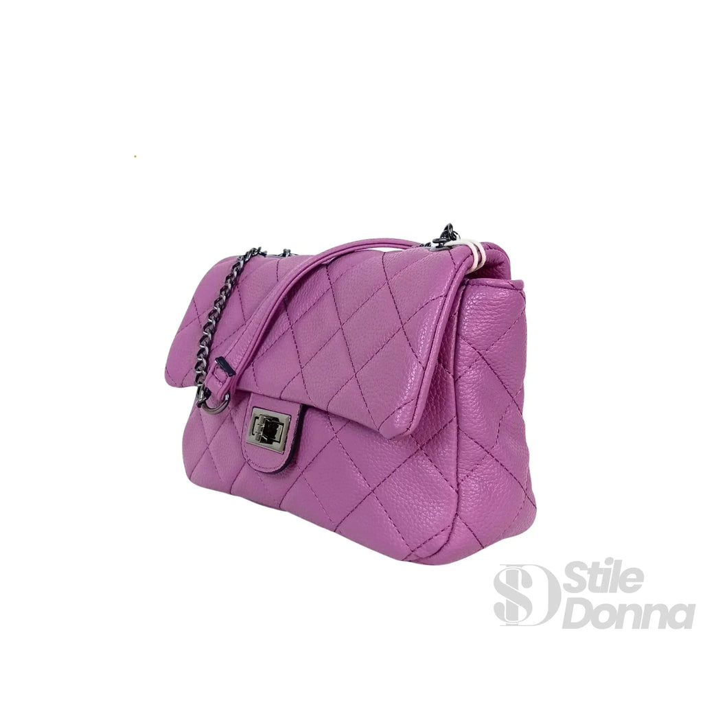 Borsa a Tracolla in Ecopelle con Finiture Argento e Interno Microfibra - Stile Donna Bags