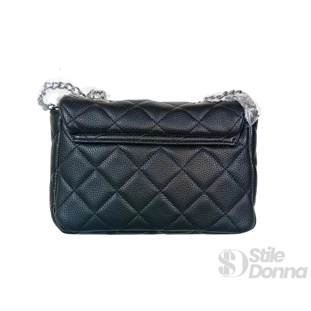 Borsa a Tracolla in Ecopelle con Finiture Argento e Interno Microfibra - Stile Donna Bags