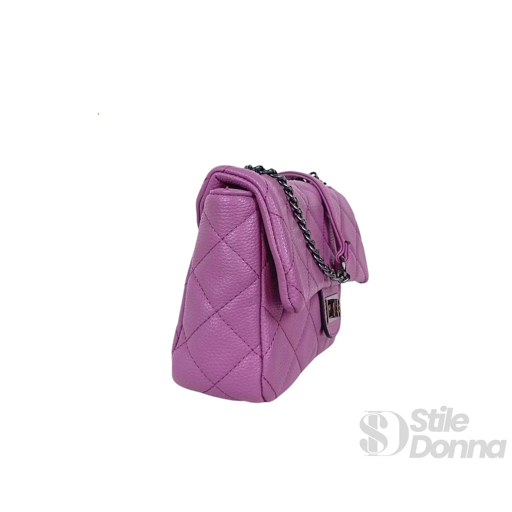 Borsa a Tracolla in Ecopelle con Finiture Argento e Interno Microfibra - Stile Donna Bags