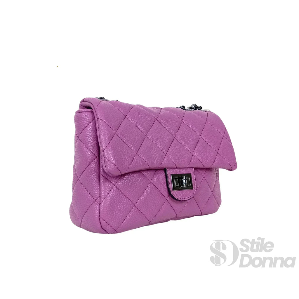 Borsa a Tracolla in Ecopelle con Finiture Argento e Interno Microfibra - Stile Donna Bags