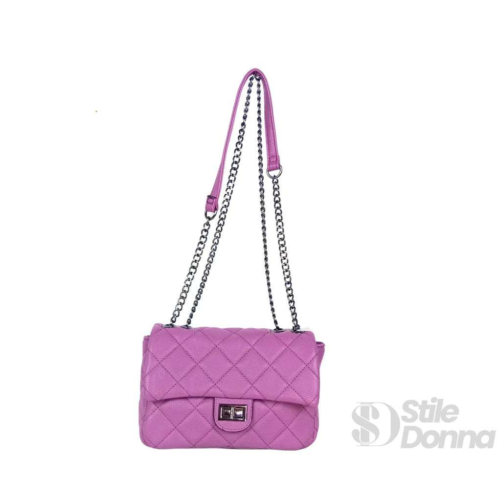 Borsa a Tracolla in Ecopelle con Finiture Argento e Interno Microfibra - Stile Donna Bags
