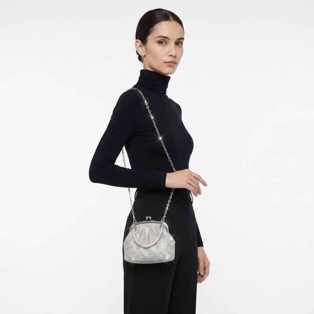 Borsa da Sera in Mesh di Strass Argento - Stile Donna Bags