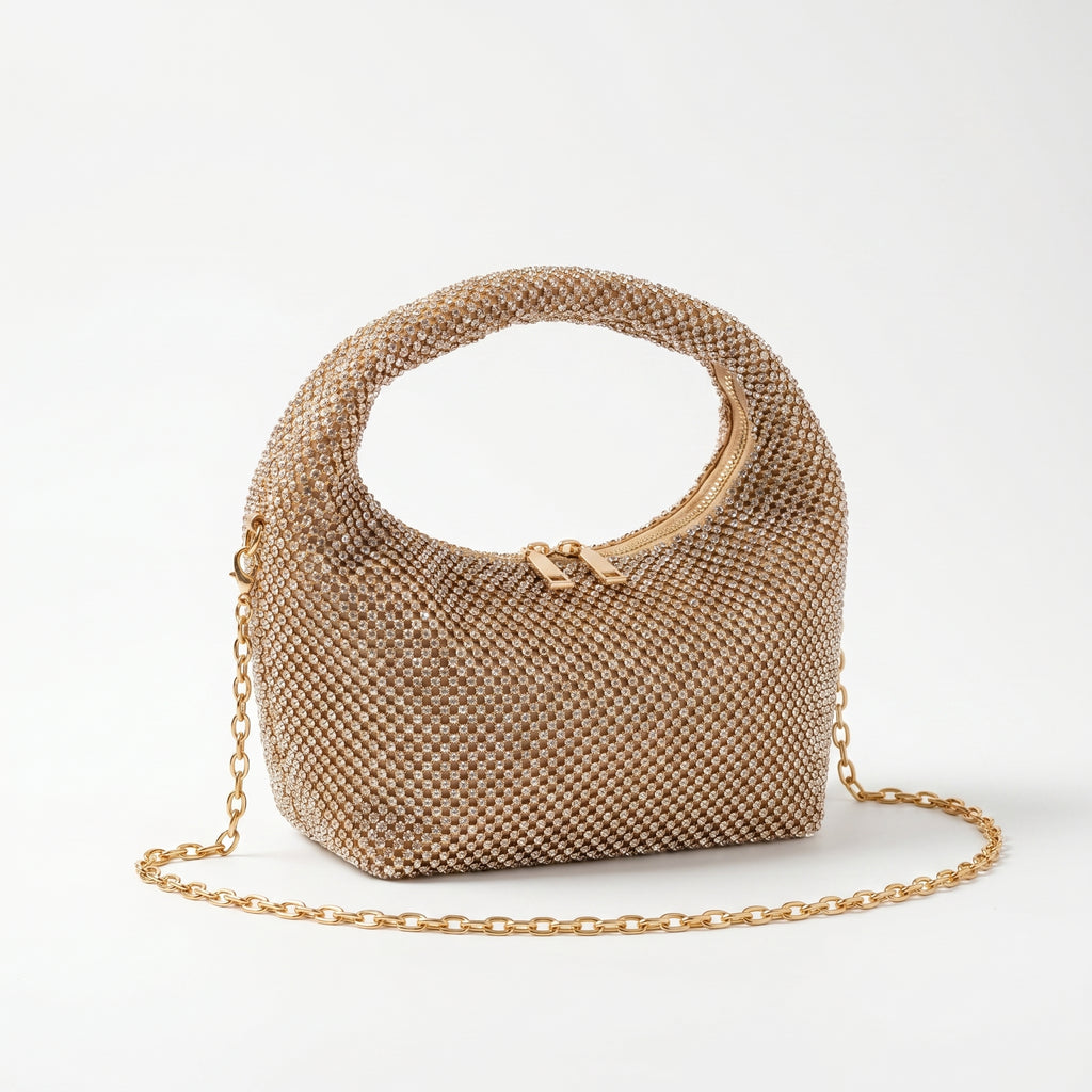 Borsa da Sera in Mesh di Strass Oro - Stile Donna Bags