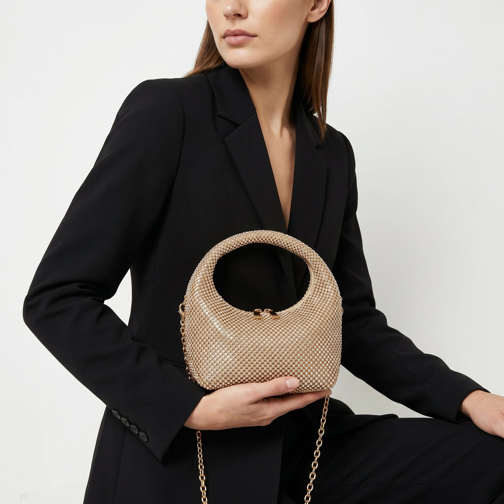 Borsa da Sera in Mesh di Strass Oro - Stile Donna Bags