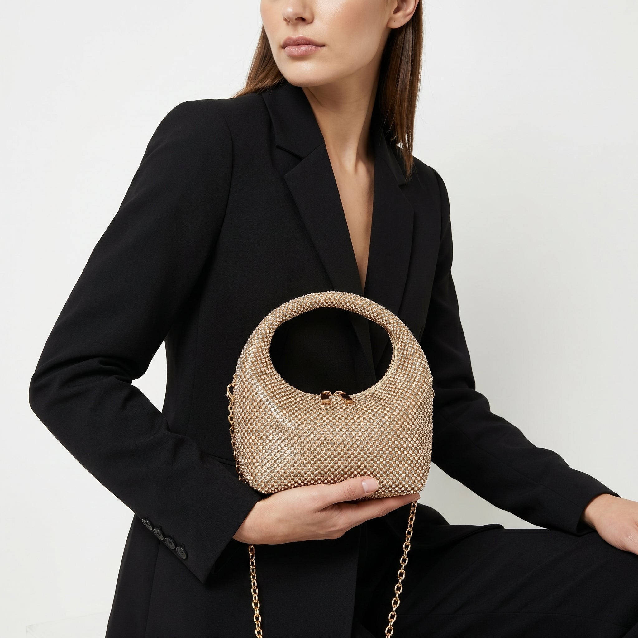 Borsa da Sera in Mesh di Strass Oro - Stile Donna Bags