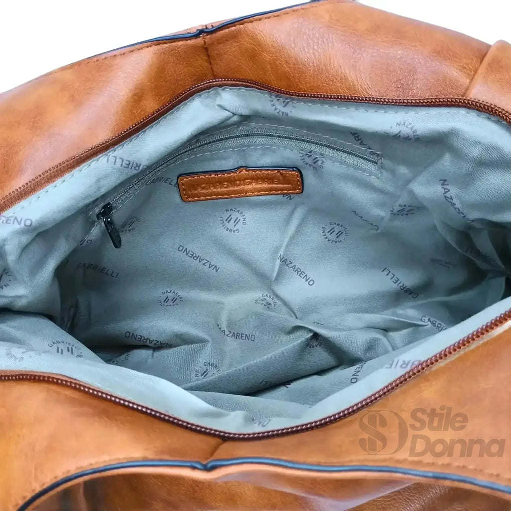 Nazareno Gabrielli Borsa Hobo in Ecopelle Cuoio con Fodera in Tessuto - Stile Donna Bags