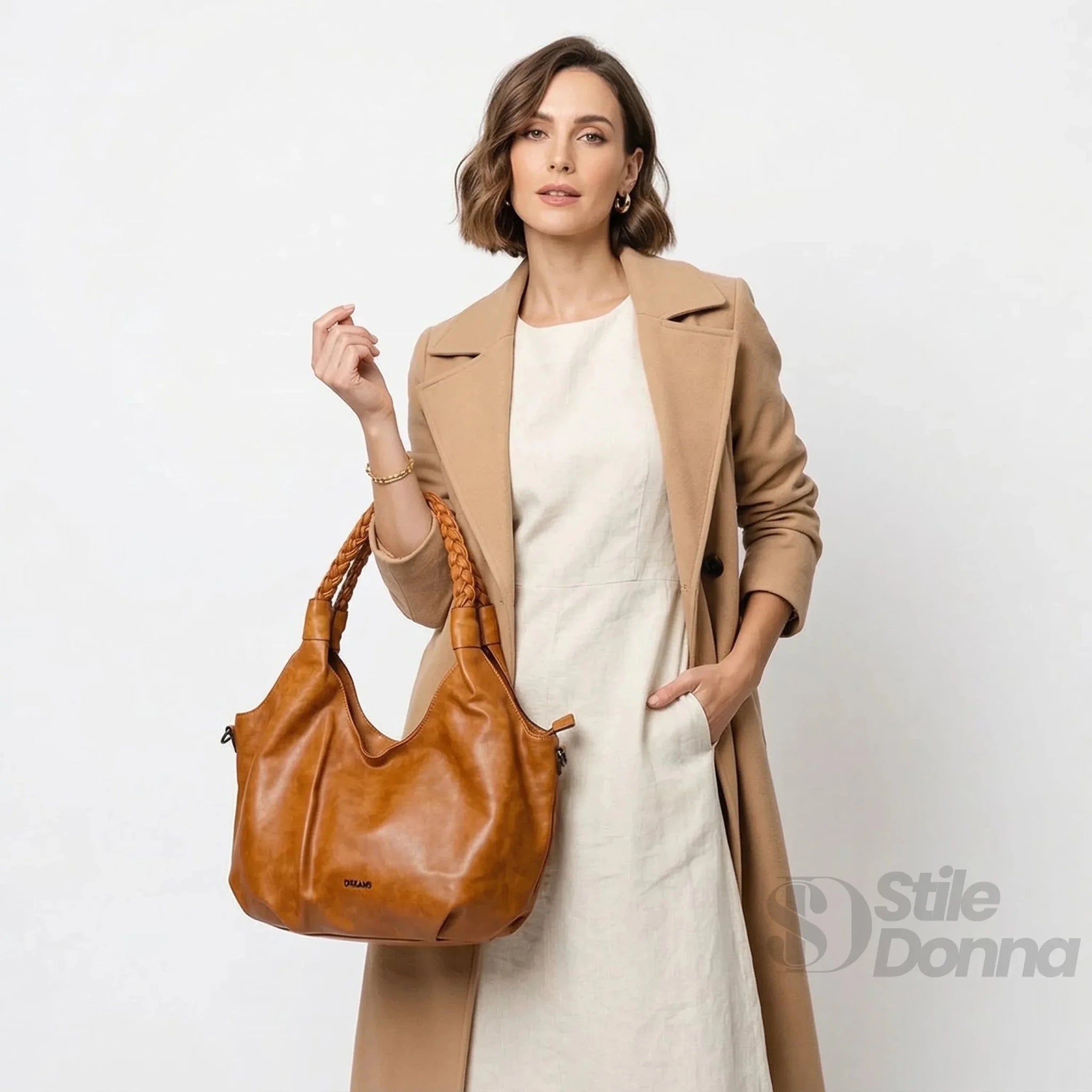 Nazareno Gabrielli Borsa Hobo in Ecopelle Cuoio con Fodera in Tessuto - Stile Donna Bags