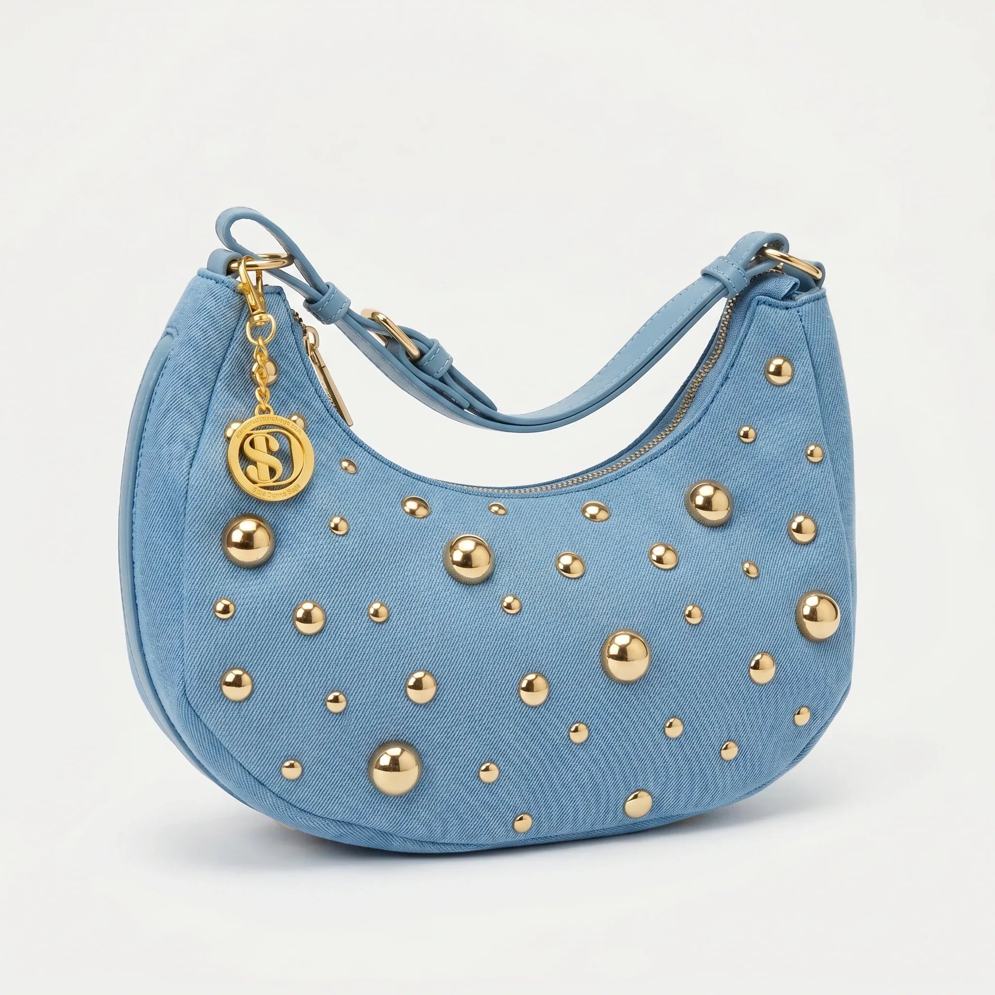 Borsa in Denim con Tracolla Rimovibile e Chiusura a Cerniera - Stile Donna Bags