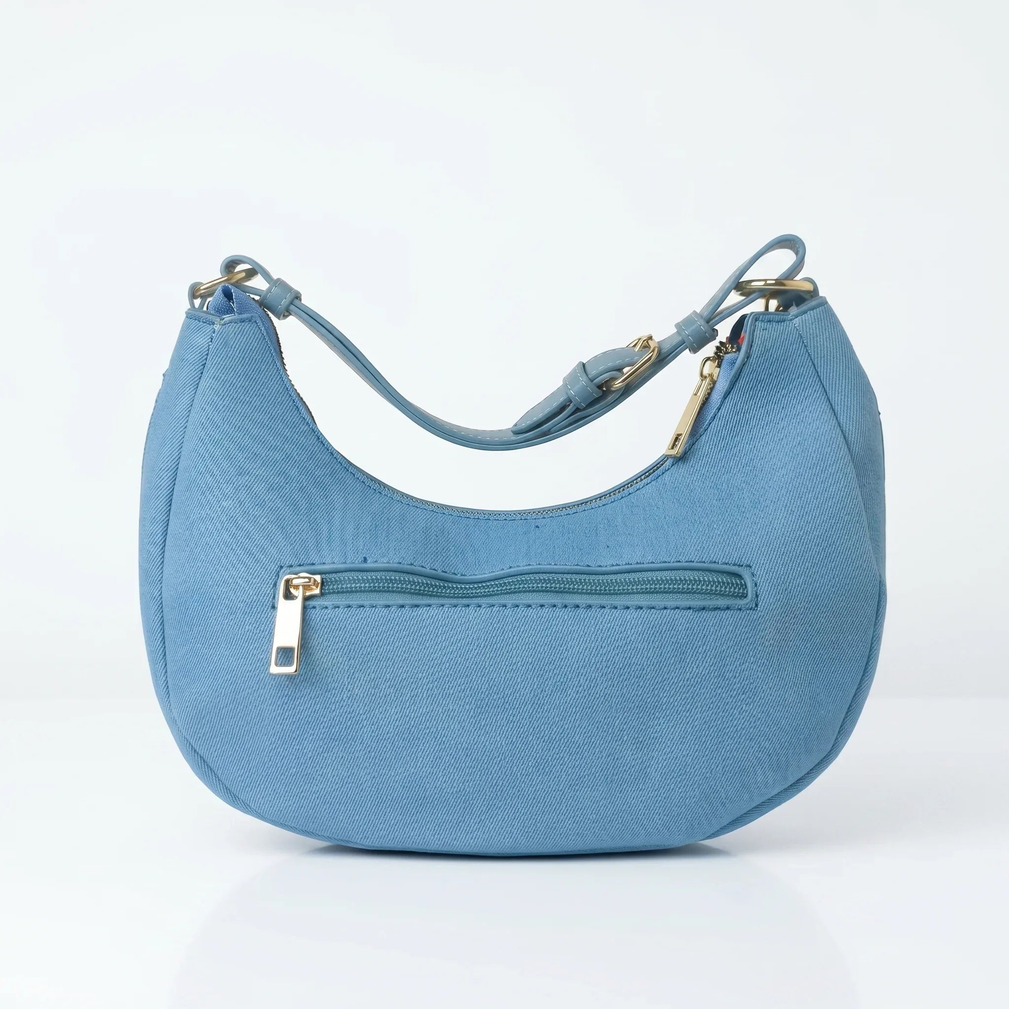 Borsa in Denim con Tracolla Rimovibile e Chiusura a Cerniera - Stile Donna Bags