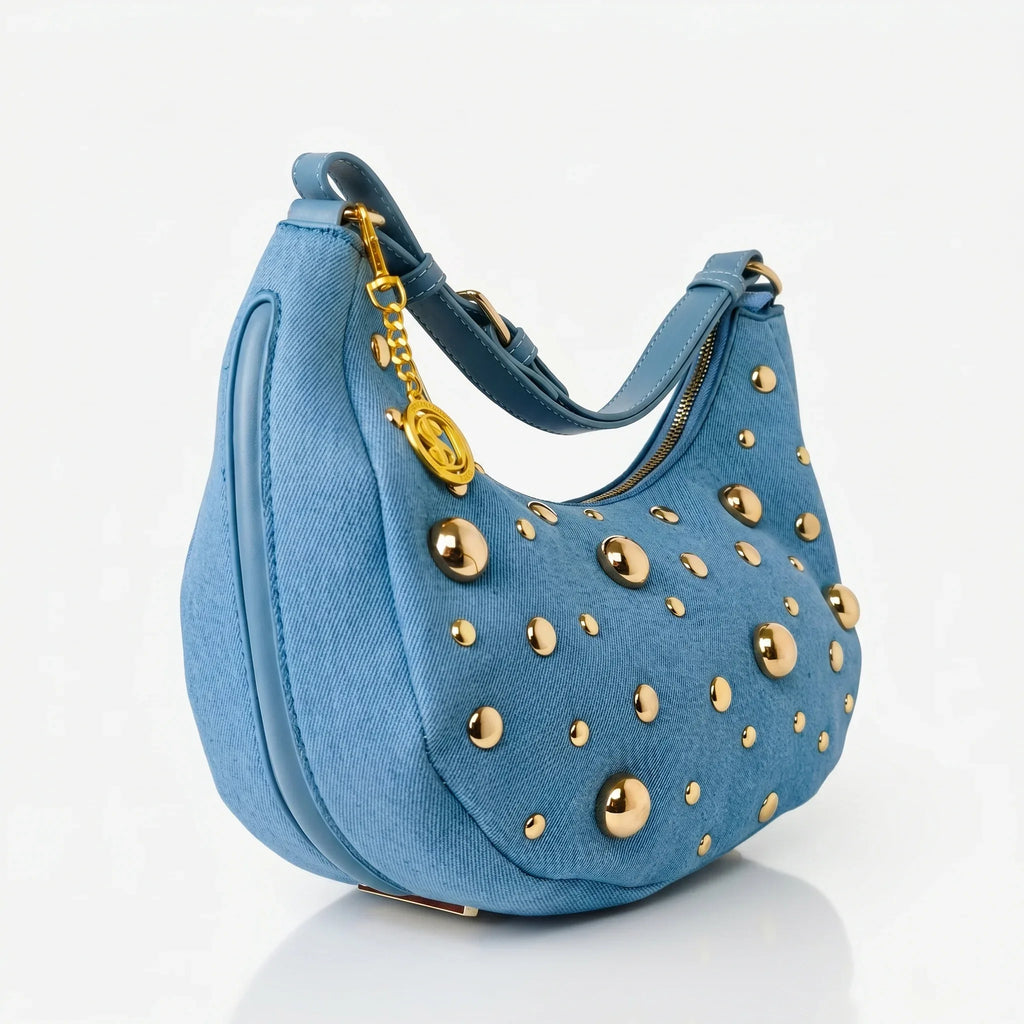 Borsa in Denim con Tracolla Rimovibile e Chiusura a Cerniera - Stile Donna Bags