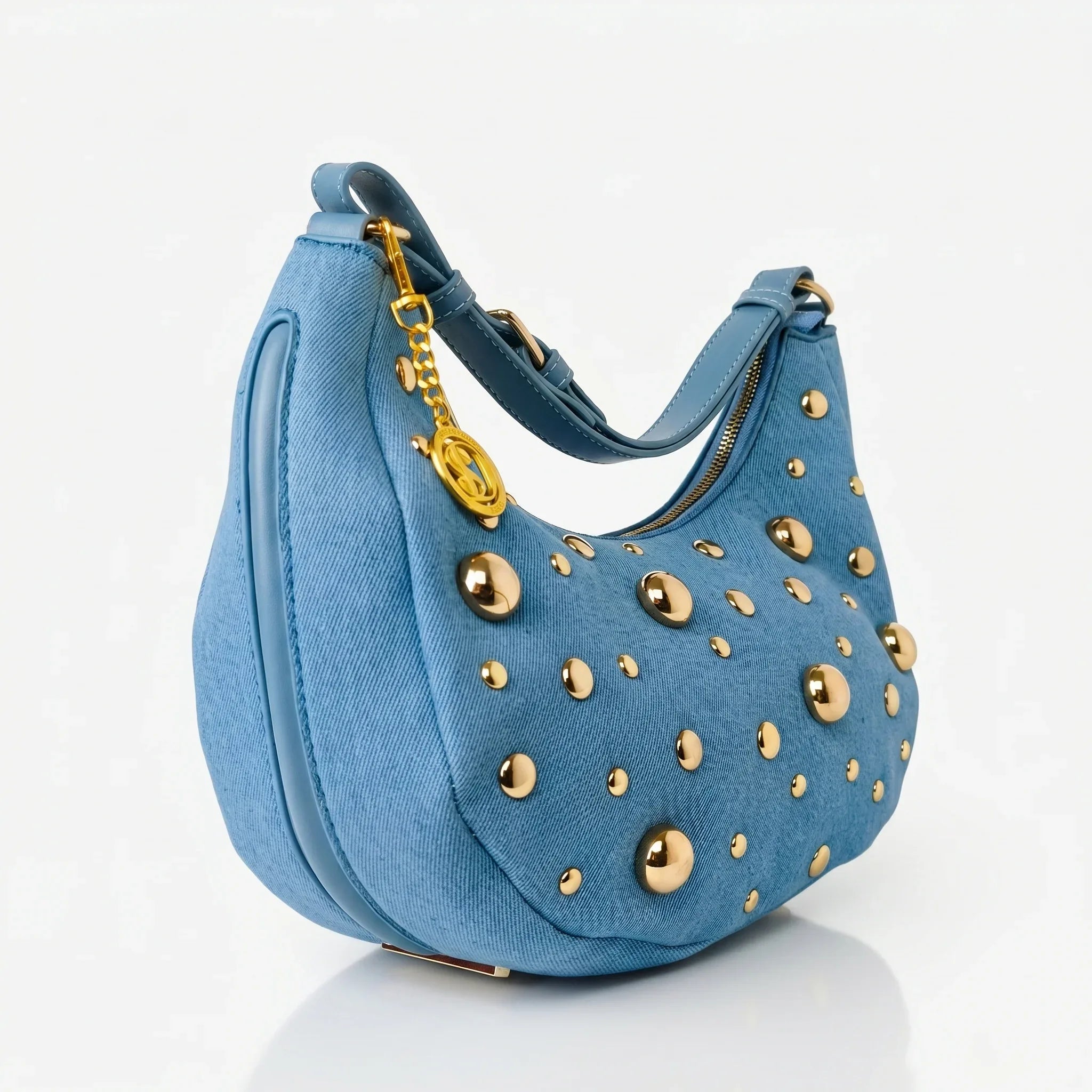 Borsa in Denim con Tracolla Rimovibile e Chiusura a Cerniera - Stile Donna Bags