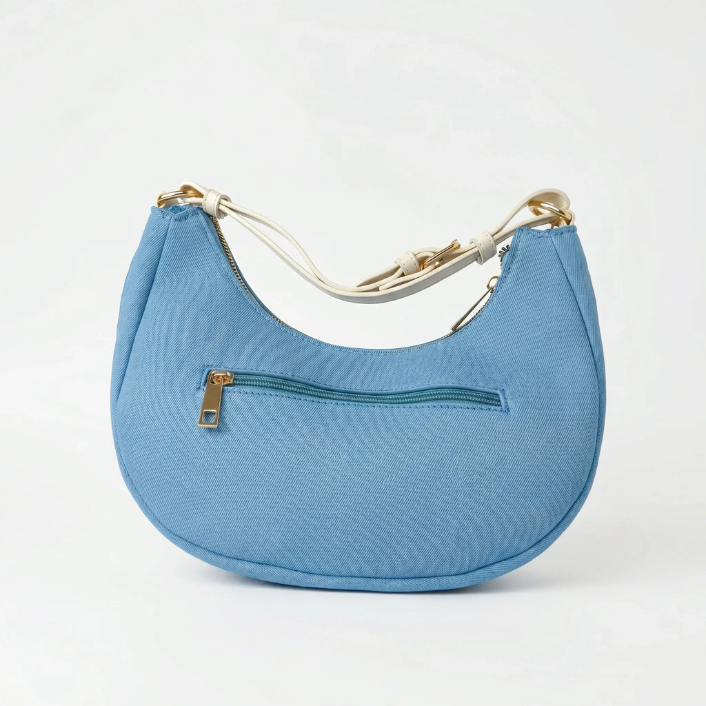 Borsa in Denim con Tracolla Rimovibile e Chiusura a Cerniera - Stile Donna Bags