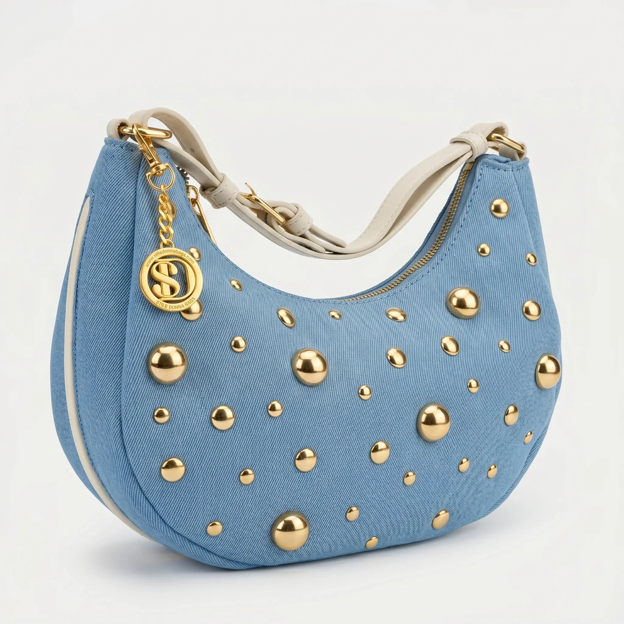 Borsa in Denim con Tracolla Rimovibile e Chiusura a Cerniera - Stile Donna Bags