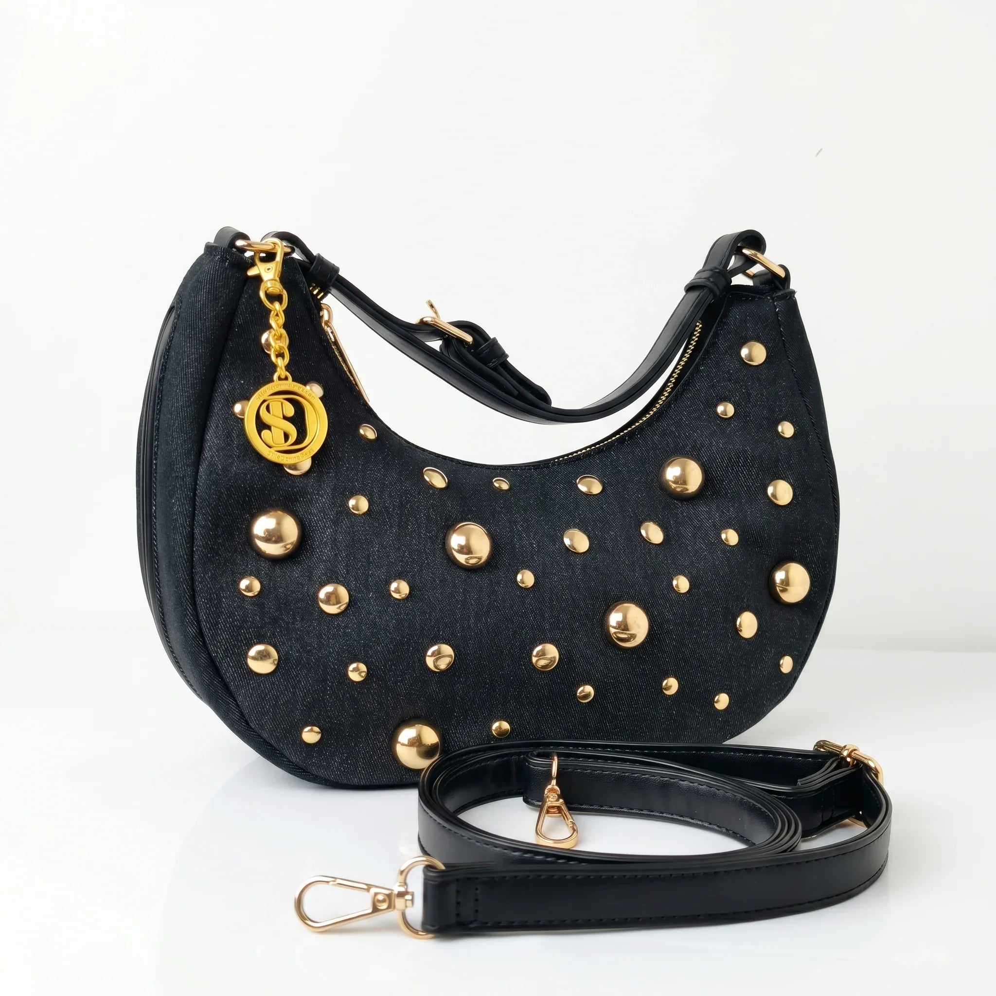Borsa in Denim con Tracolla Rimovibile e Chiusura a Cerniera - Stile Donna Bags