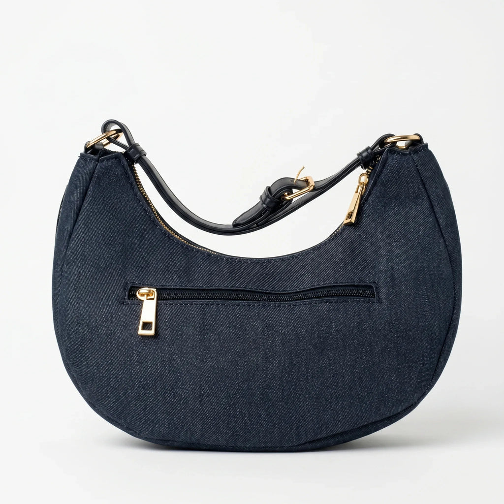 Borsa in Denim con Tracolla Rimovibile e Chiusura a Cerniera - Stile Donna Bags