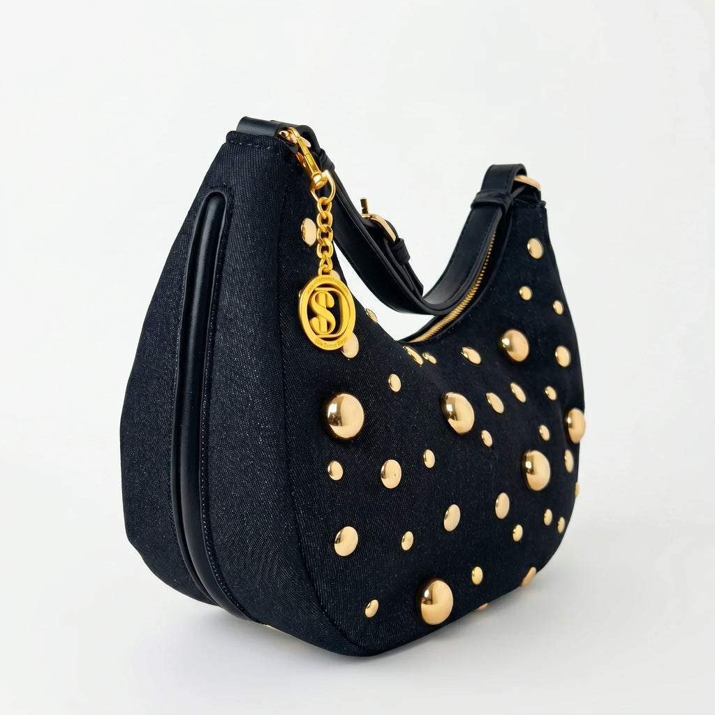 Borsa in Denim con Tracolla Rimovibile e Chiusura a Cerniera - Stile Donna Bags