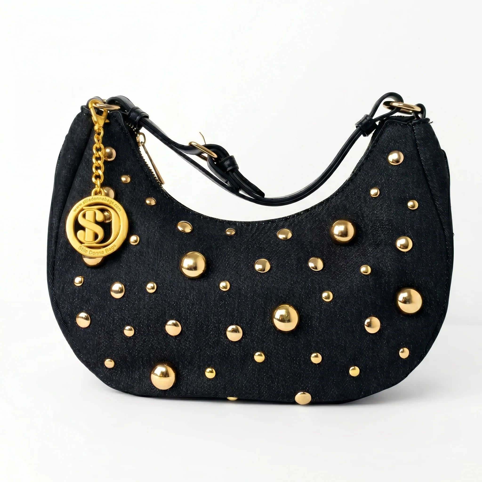 Borsa in Denim con Tracolla Rimovibile e Chiusura a Cerniera - Stile Donna Bags
