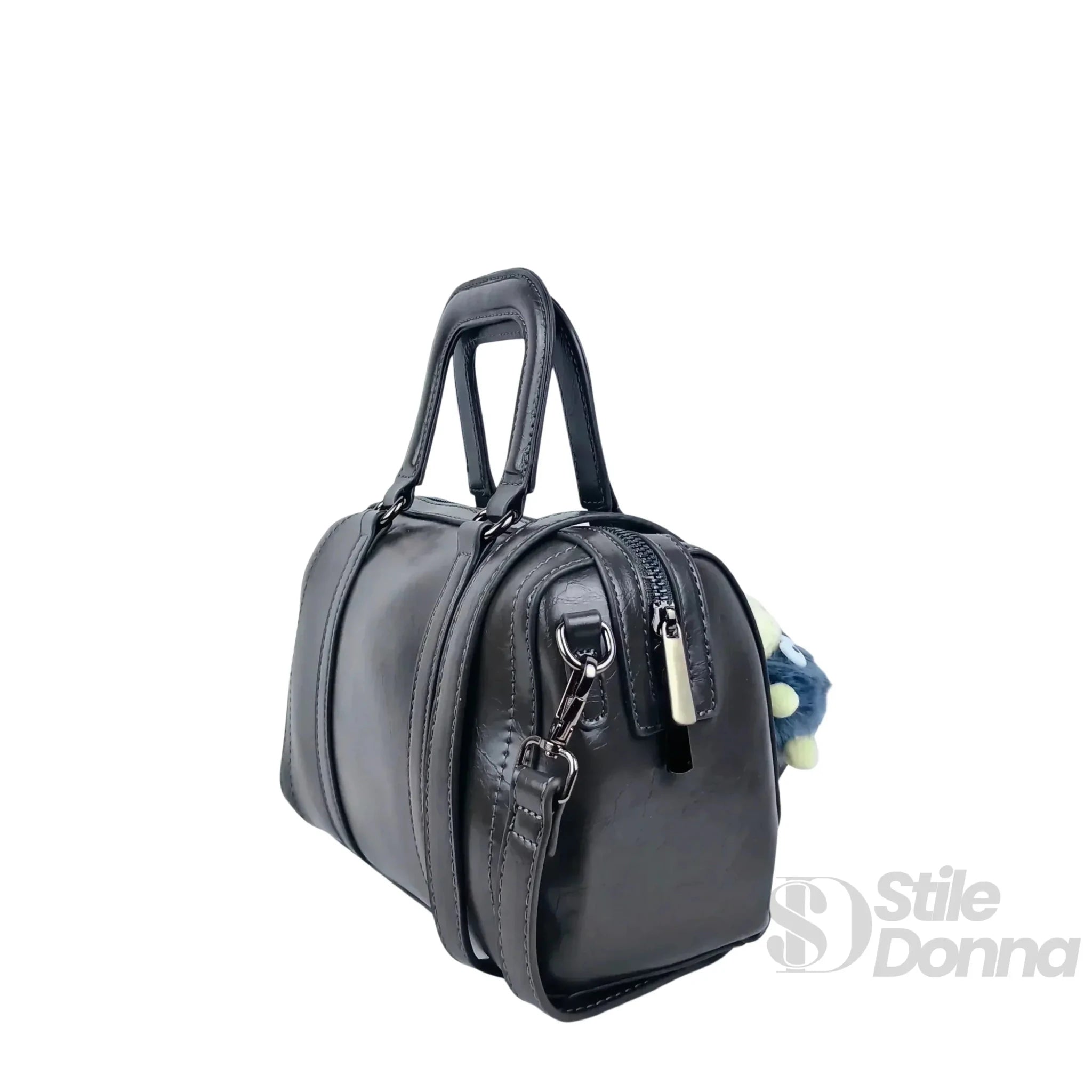 Borsa in Ecopelle Grigio Scuro con Tracolla Removibile - Stile Donna Bags