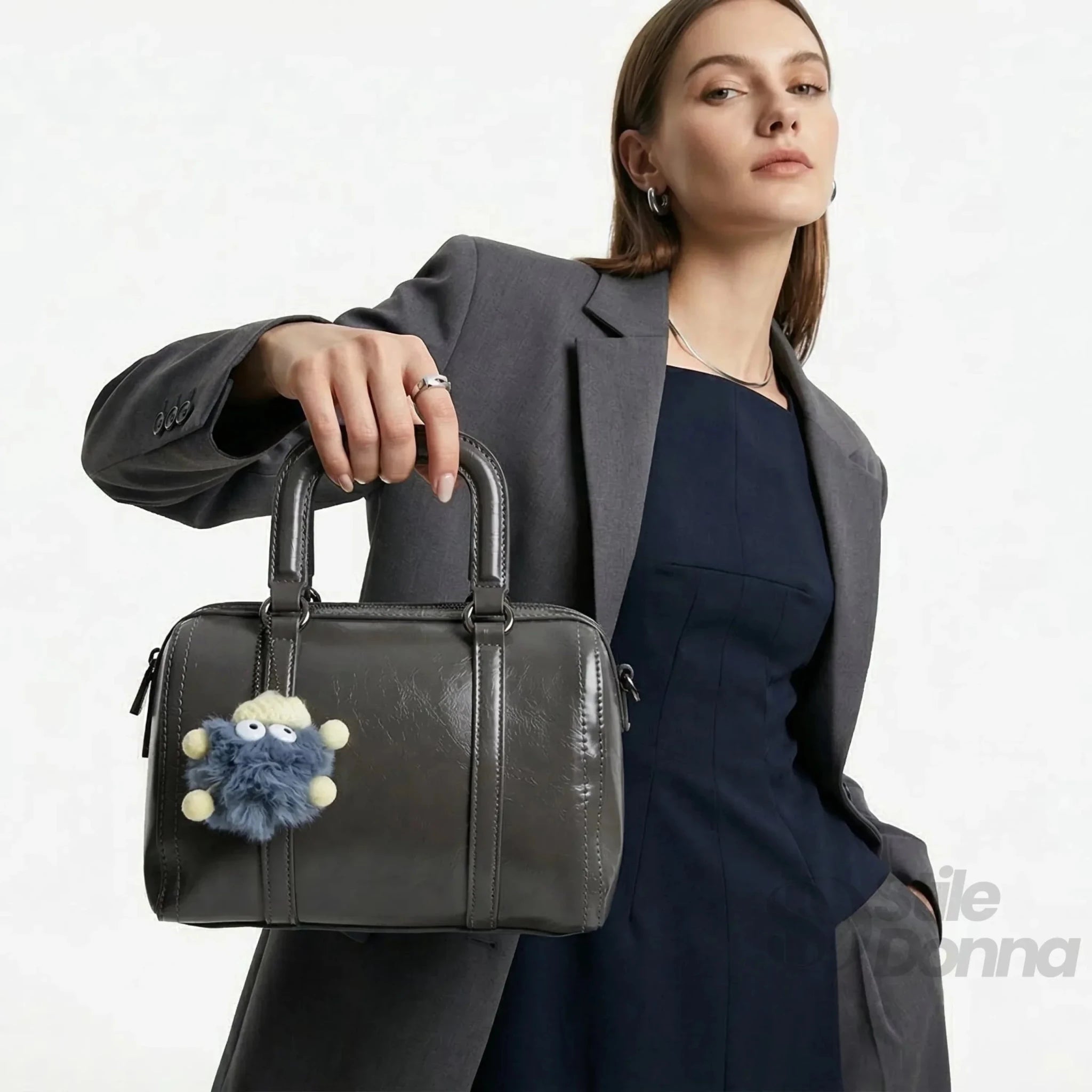 Borsa in Ecopelle Grigio Scuro con Tracolla Removibile - Stile Donna Bags