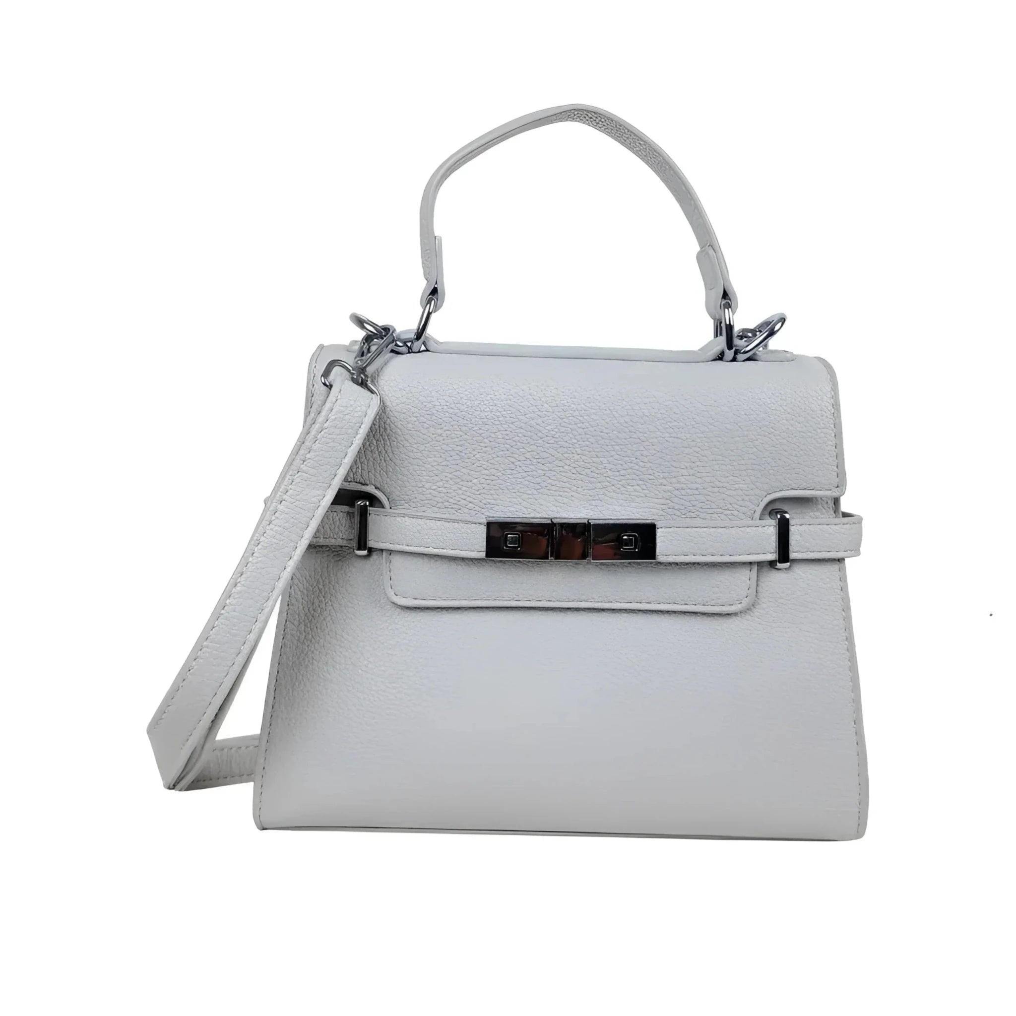 Borsa in Ecopelle Grigio con Tracolla Rimovibile e Fodera in Microfibra - Stile Donna Bags