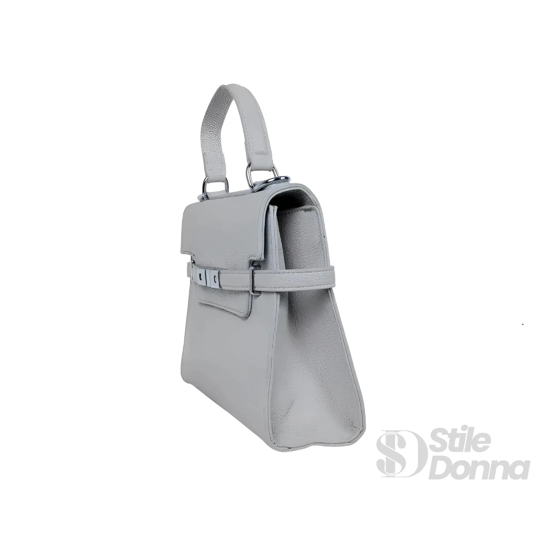 Borsa in Ecopelle Grigio con Tracolla Rimovibile e Fodera in Microfibra - Stile Donna Bags