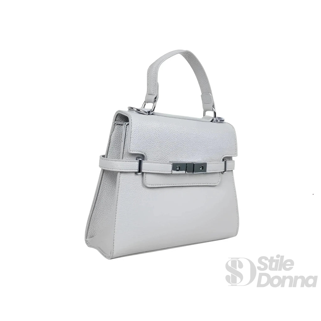 Borsa in Ecopelle Grigio con Tracolla Rimovibile e Fodera in Microfibra - Stile Donna Bags