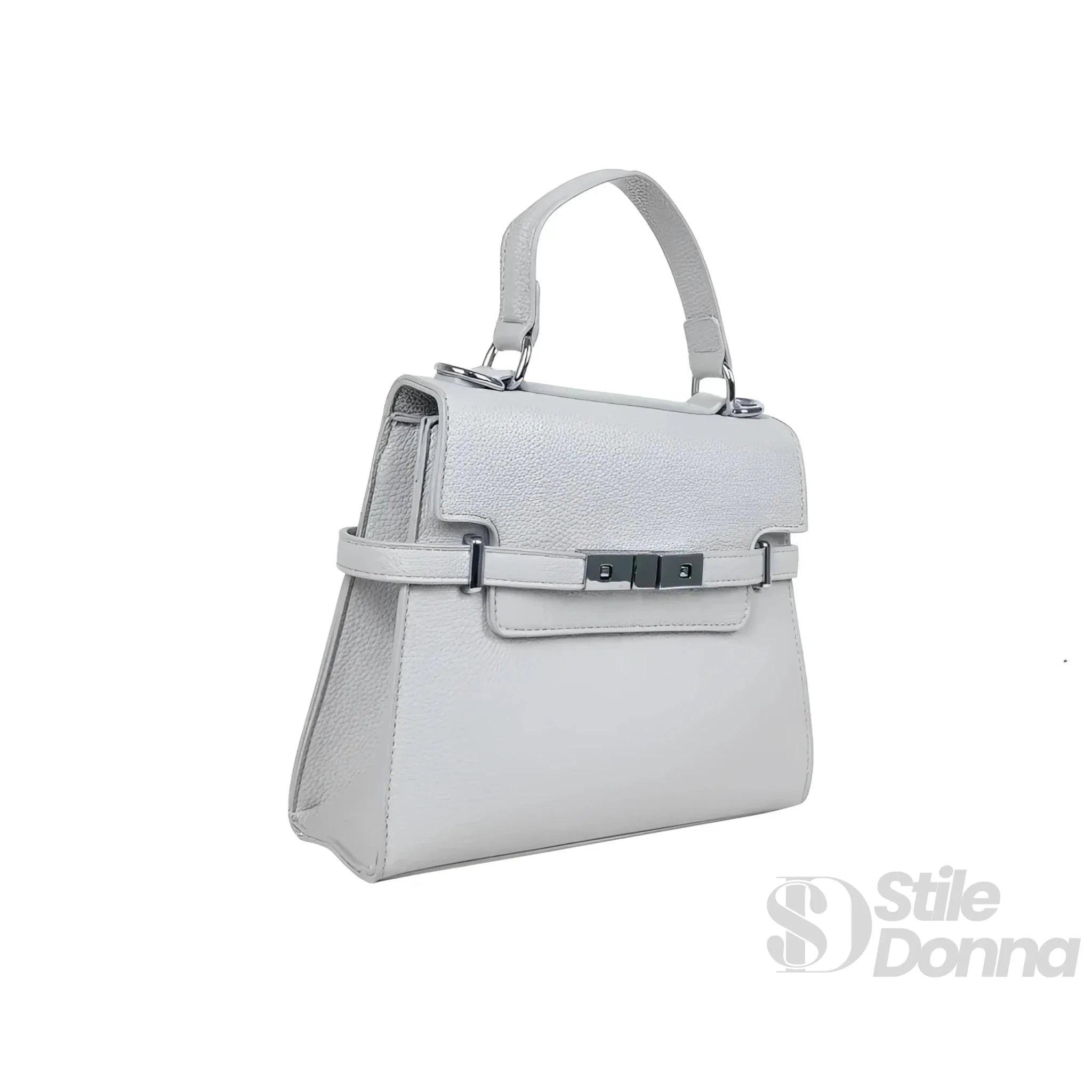 Borsa in Ecopelle Grigio con Tracolla Rimovibile e Fodera in Microfibra - Stile Donna Bags