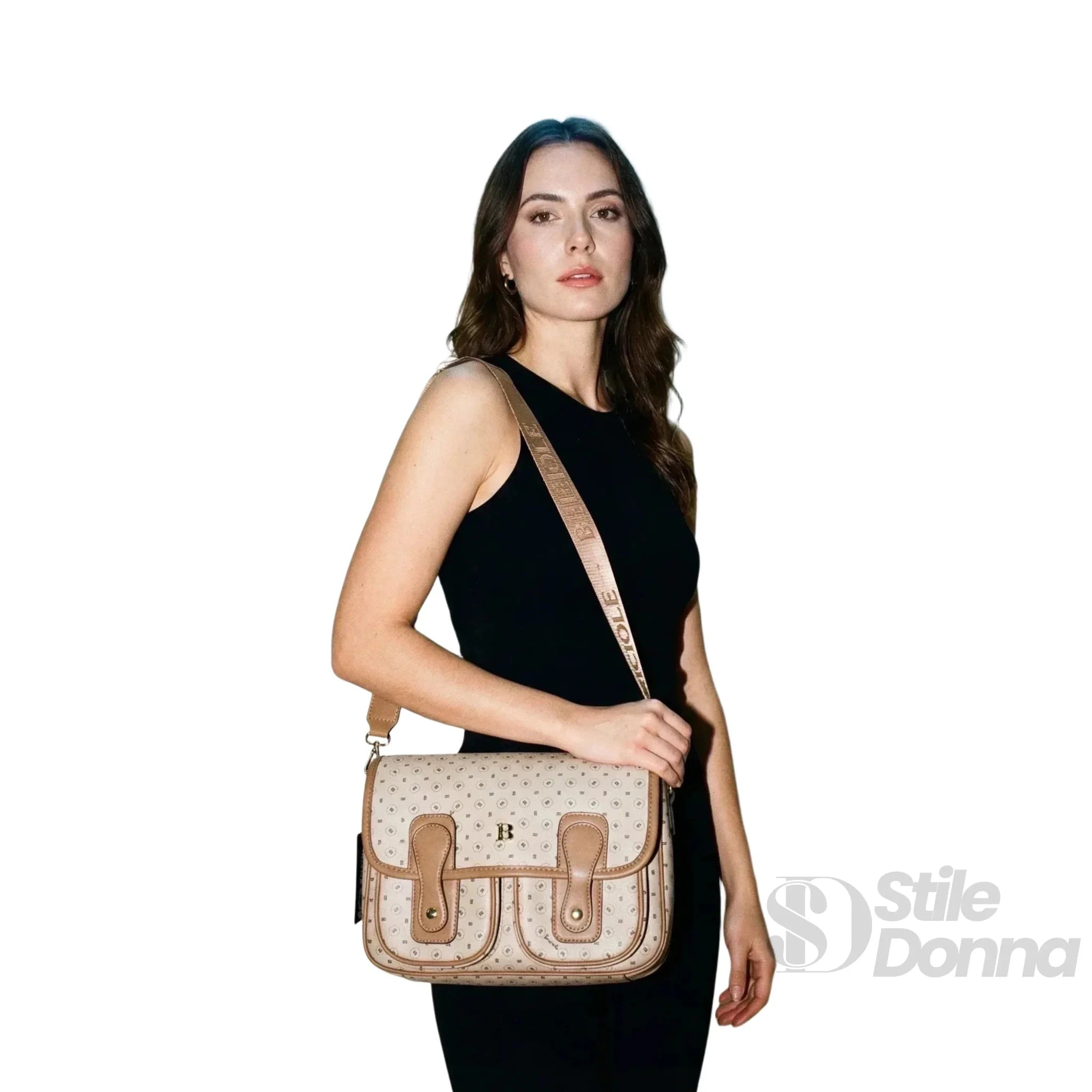Briciole Borsa a Tracolla in Ecopelle Beige con Dettagli Oro - Stile Donna Bags