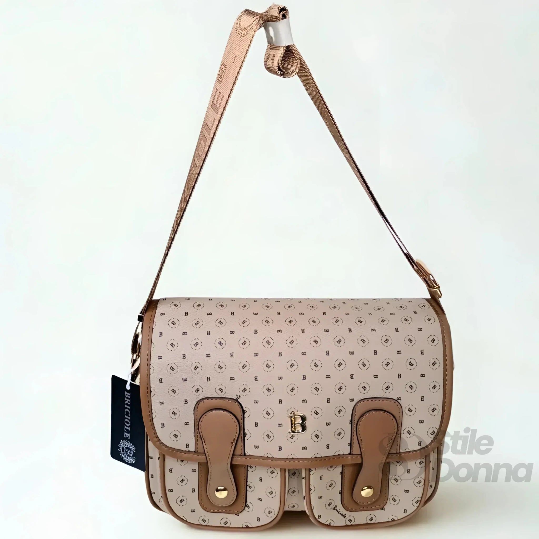 Briciole Borsa a Tracolla in Ecopelle Beige con Dettagli Oro - Stile Donna Bags