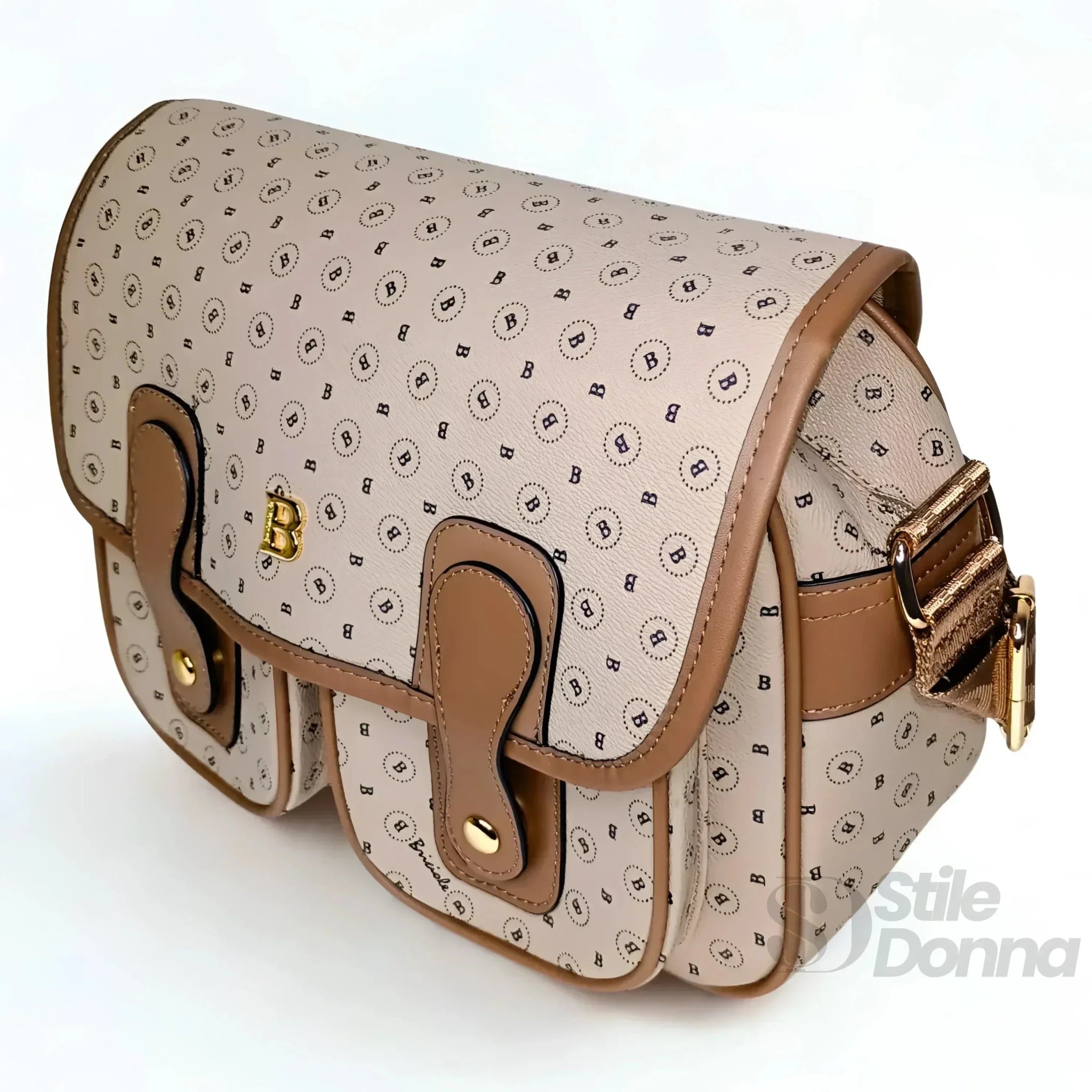 Briciole Borsa a Tracolla in Ecopelle Beige con Dettagli Oro - Stile Donna Bags