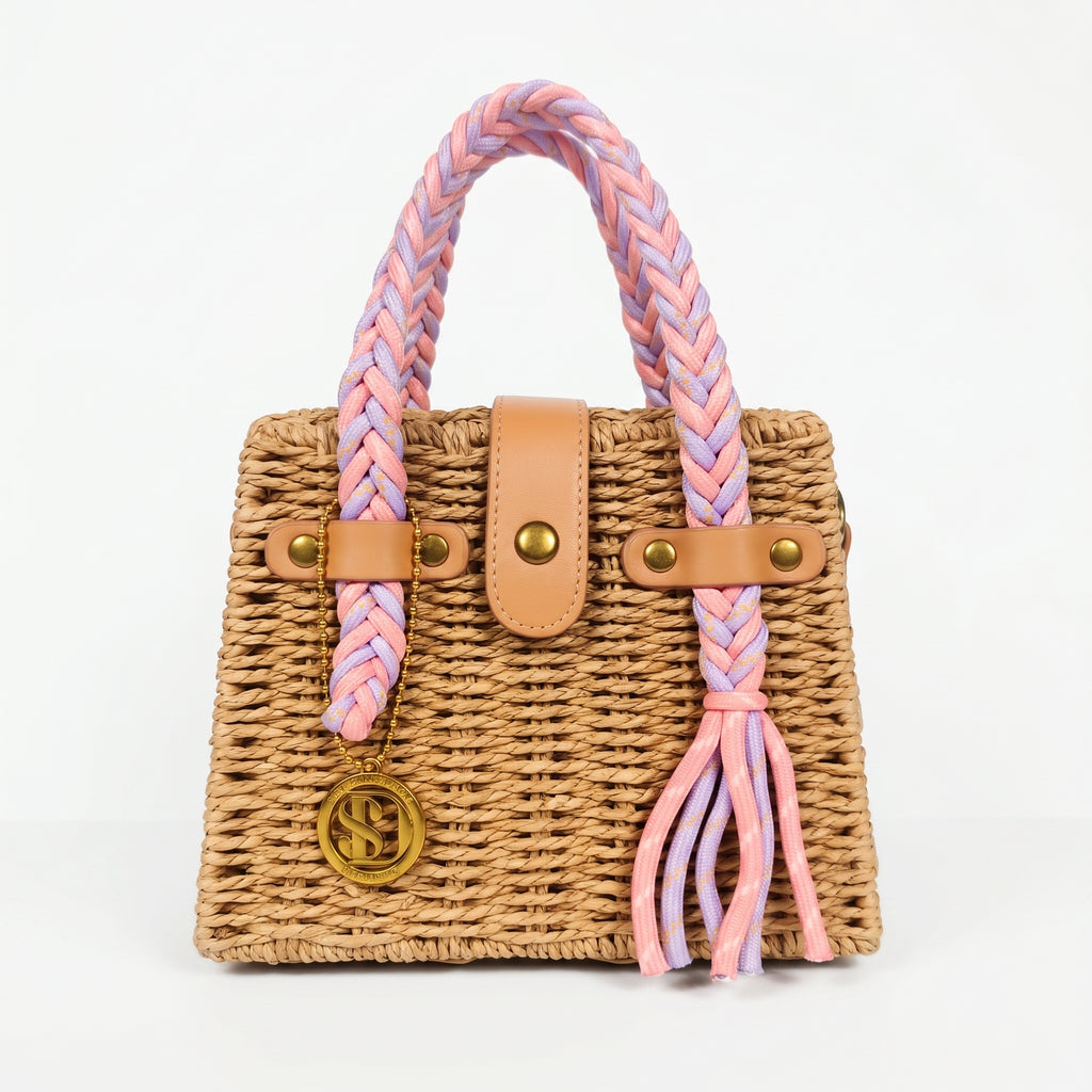 Anita Borsa a Cestino in Rafia con Manico Intrecciato e Tracolla - Stile Donna Bags