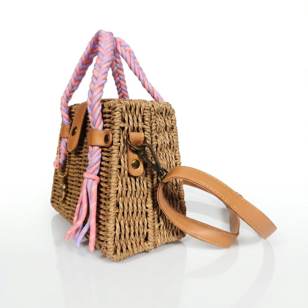Anita Borsa a Cestino in Rafia con Manico Intrecciato e Tracolla - Stile Donna Bags